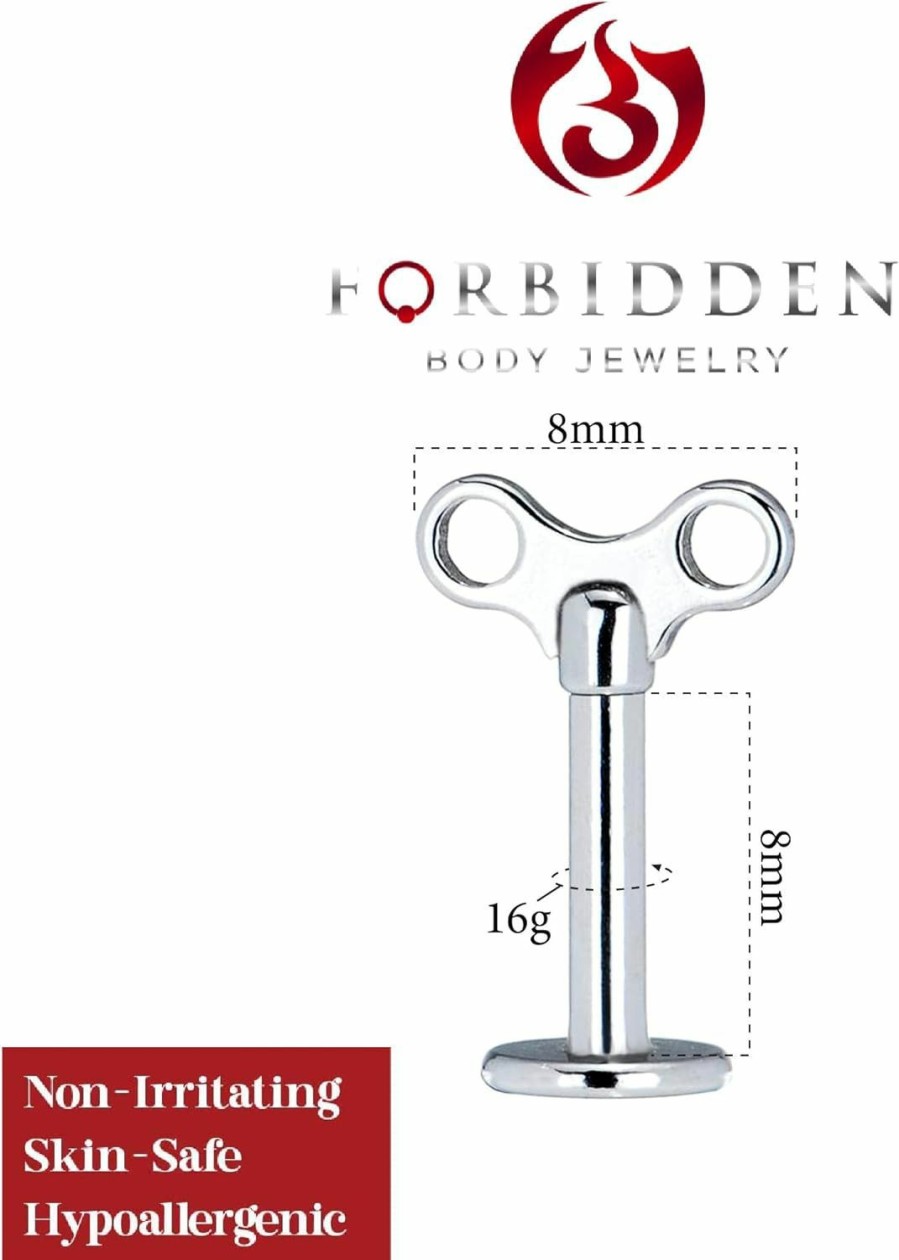 Forbidden Body Jewelry Body Piercing Studs | Forbidden Body Jewelry 16G 6-10Mm Surgical Steel Tragus, Helix, Cartilage Earring And Labret Piercing Stud With Winding Key Top