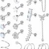 Florideco Body Piercing Studs | Florideco 21Pcs 16G Cartilage Earring Stud For Women Stainless Steel 20G Cartilage Hoop Earring Set Heart Flower Chain Dangle Cz Curved Tragus Conch Helix Piercing Jewelry