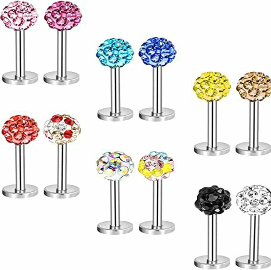 Roe Dolph Body Piercing Studs | Roe Dolph Nose Rings Stud For Women Men Crystal Nose Body Piercing Jewelry Set Labret Stud Lip Rings Colorful Simulated Diamond Threadless Nose Studs