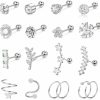 IRONBOX Body Piercing Studs | Ironbox 18 Pcs 16G Cartilage Earrings Studs For Women Men Surgical Steel Tragus Couch Helix Piercing Jewelry Opal Flower Leaf Cz Cartilage Helix Earrings