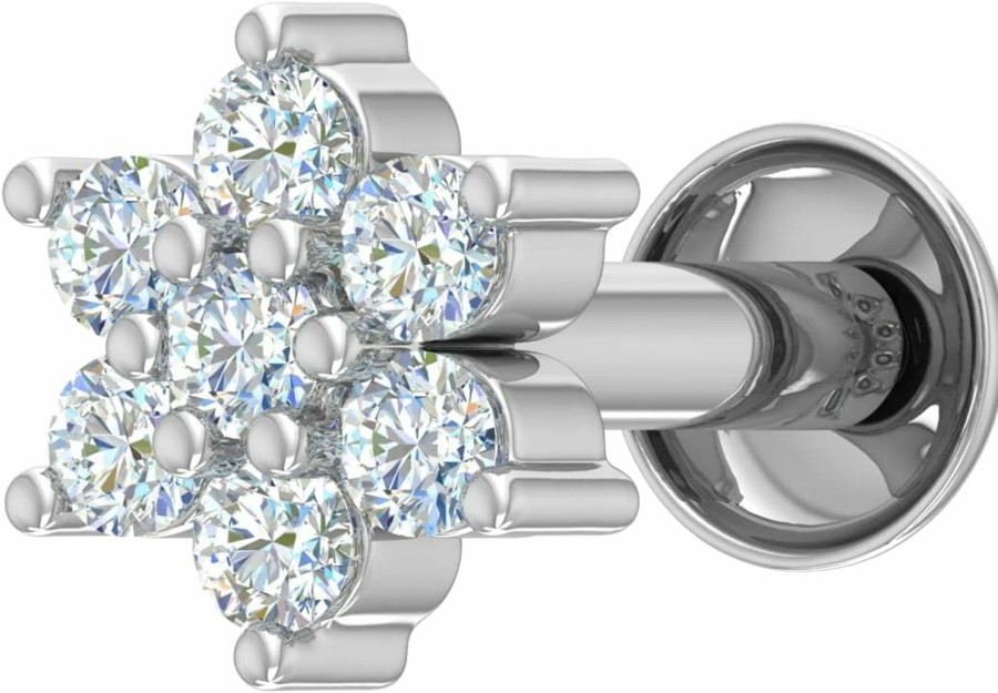 FINEROCK Body Piercing Studs | Finerock 0.09 Carat 7-Stone Floral Diamond Nose Pin In 18K Gold