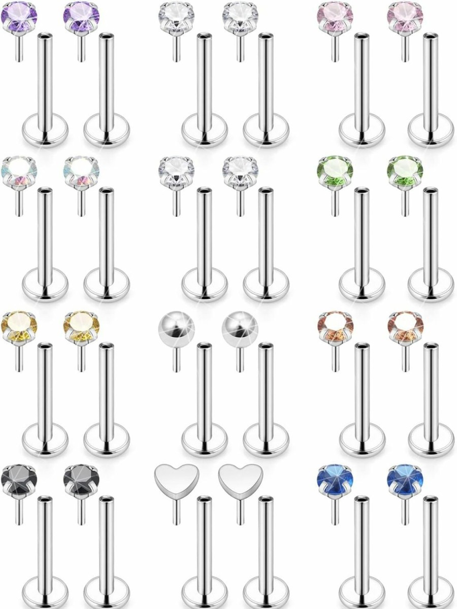 Ylqjksk Body Piercing Studs | Ylqjksk 20G 18G 16G Push In Lip Rings Stainless Surgical Steel Labret Jewelry Monroe Lip Rings Nail Cartilage Tragus Helix Earrings Studs Nose Ring Medusa Piercing Jewelry For Women Men 10 Pairs