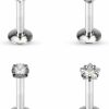 Pierced Owl Body Piercing Studs | Pierced Owl - Set Of Four (4) 16G Stainless Steel Prong Set Cz Crystal Top Internally Threaded Flat Back Labret Monroe Lip Cartilage Tragus Earring Studs