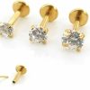 Generic Body Piercing Studs | 18G 1/4\" Triple Forward Helix Stud Earring Gold Tone Cartilage 2-4Mm Threadless Push Pin Prong Set Cz Stone Tragus Ring