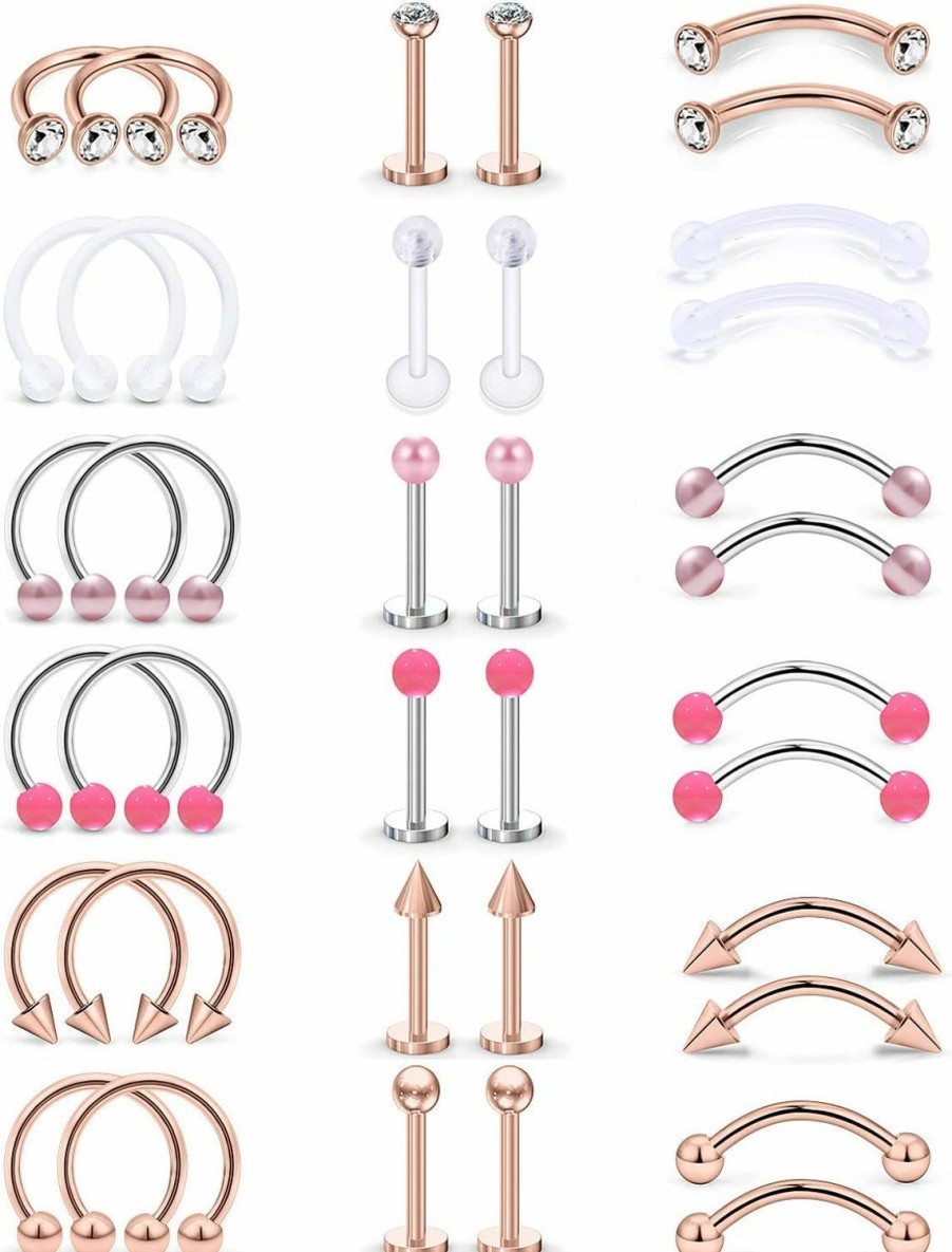 Prjndjw Body Piercing Studs | Prjndjw 16G Lip Rings 316 L Stainless Steel Helix Earrings Cartilage Earring Nose Septum Rings Eyebrow Piercing Jewelry Earring Studs For Women 18 Pairs Lip Studs Labret Monroe Lip Rings