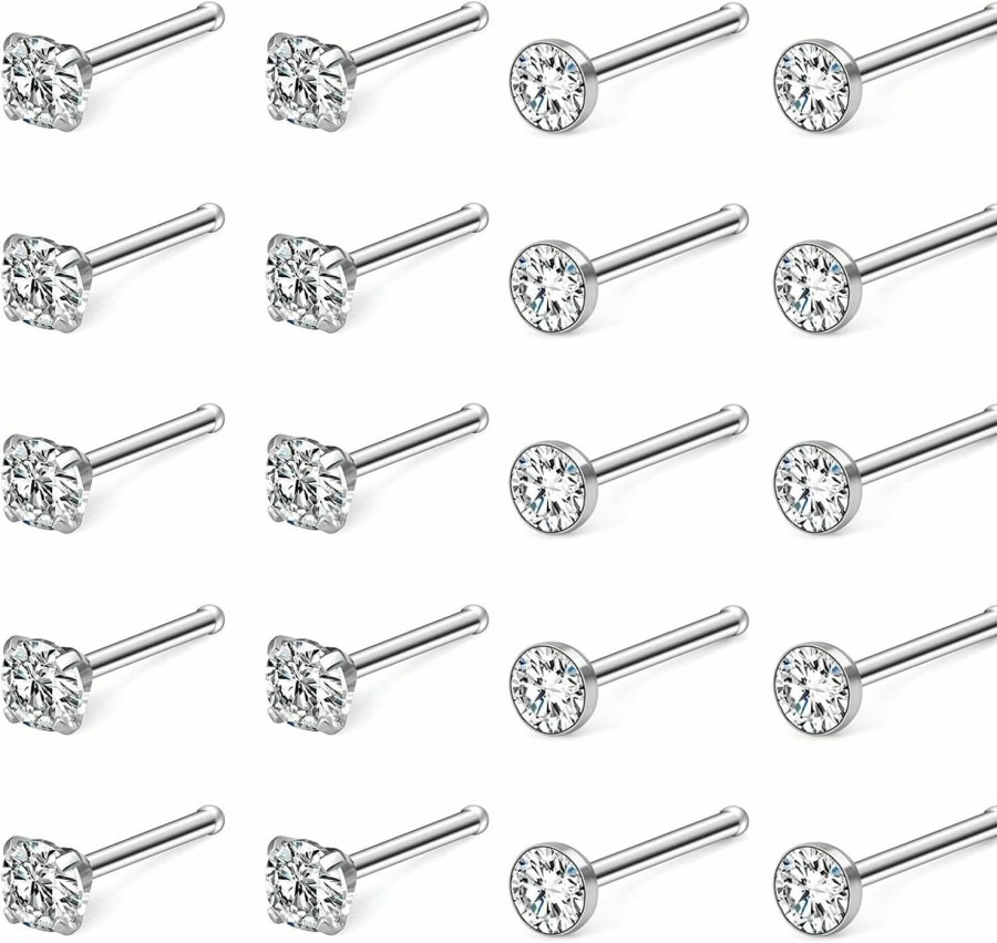 Kwoencxi Body Piercing Studs | Kwoencxi 18G Nose Rings Studs Stainless Steel L Shaped Screw Straight Nose Rings Hypoallergenic Cubic Zirconia Nostril Nose Piercing Jewelry For Women Men Silver