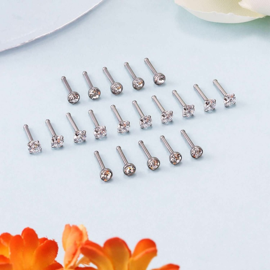 Kwoencxi Body Piercing Studs | Kwoencxi 18G Nose Rings Studs Stainless Steel L Shaped Screw Straight Nose Rings Hypoallergenic Cubic Zirconia Nostril Nose Piercing Jewelry For Women Men Silver