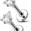 COCHARM Body Piercing Studs | Cocharm Triangle Cz 16G Flat Back Helix Earrings Stud G23 Titanium Flat Cartilage Piercing Stud Surgical Steel Tragus Stud 16 Gauge Conch Stud Internally Threaded Labret Stud