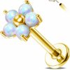 Jewseen Body Piercing Studs | Jewseen 14K Gold Top Push In Threadless Cz Flower Flat Back Stud Opal Cartilage Earring Nose Stud Lip Ring Threadless Earring Helix Stud Tragus Piercing Jewelry For Women Men