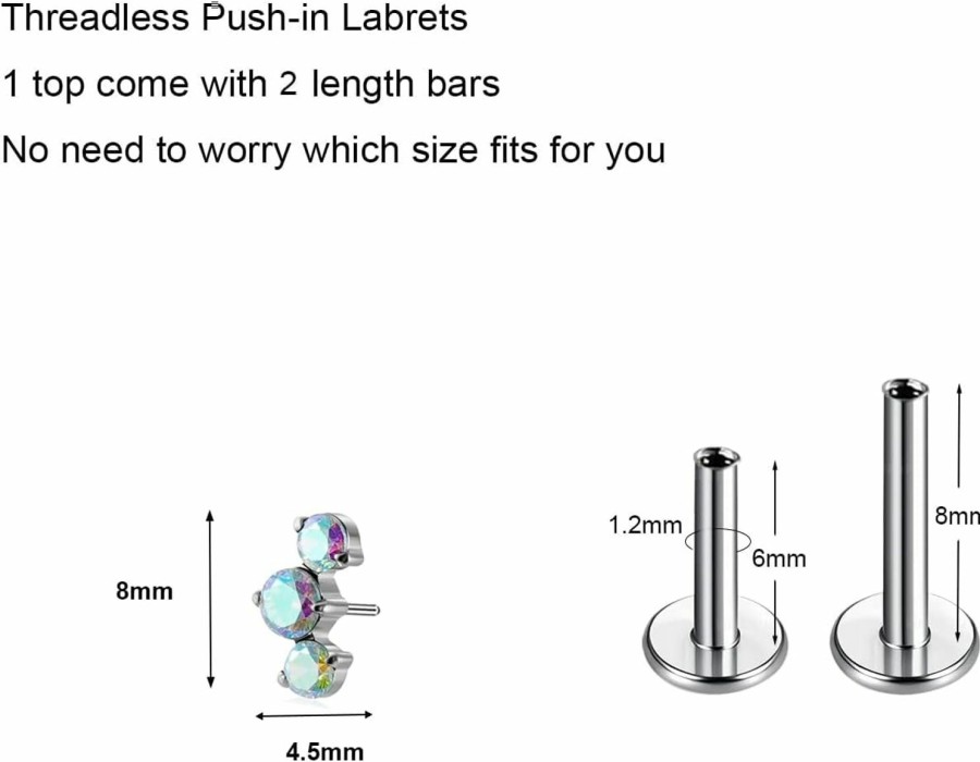 ENONTY Body Piercing Studs | Enonty 1Pcs 16G G23 Titanium Threadless Labret Studs Push-In Colorful Cz Labret Cluster Tragus Helix Conch Lobe Rook Cartilage Push Back Sleeper Piercing Jewelry Earring Stud