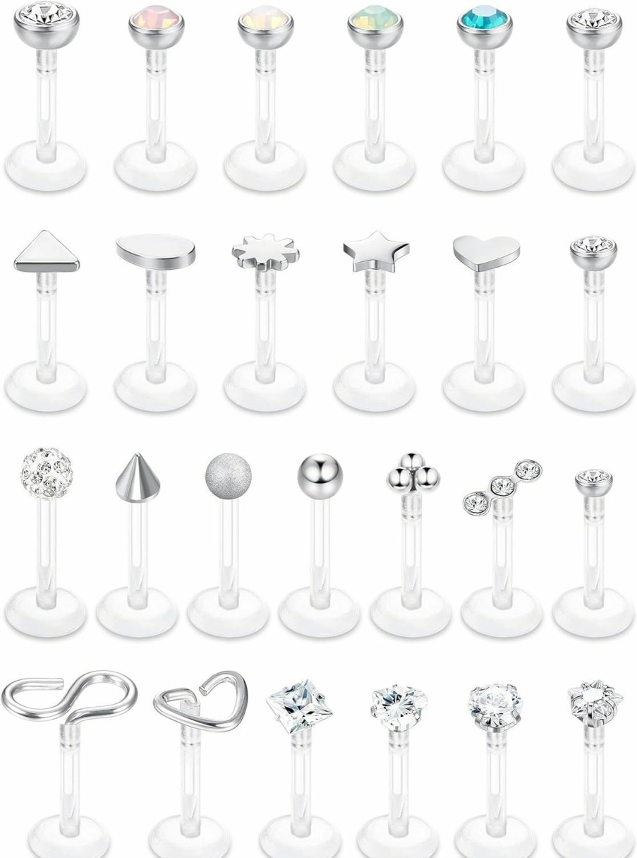 JOERICA Body Piercing Studs | Joerica 16G Tragus Forward Helix Cartilage Earrings Studs Clear Labret Studs Lip Rings Monroe Piercing Jewelry