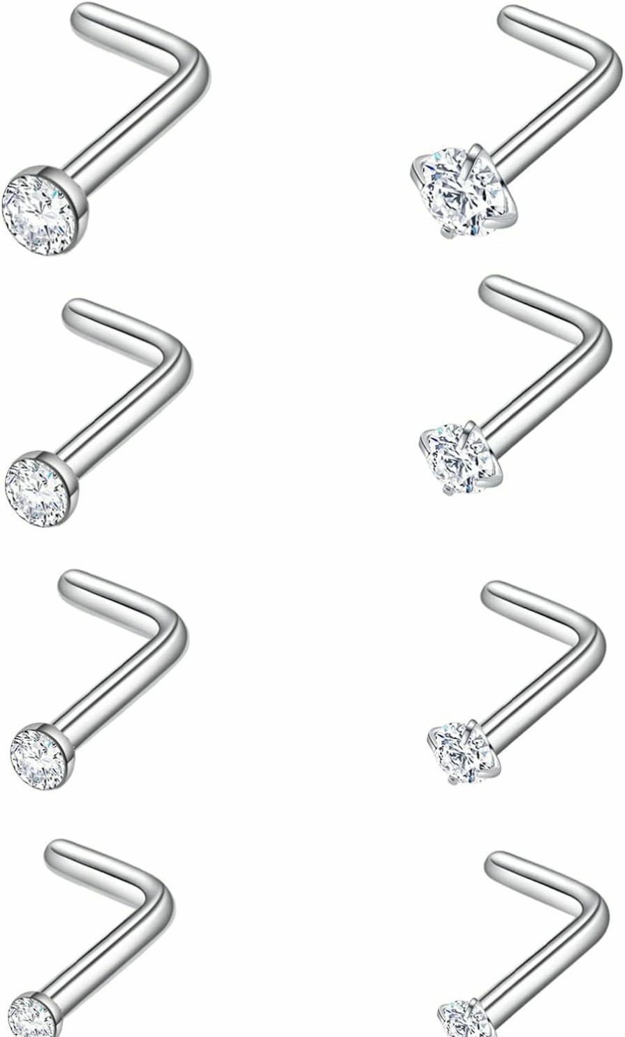 Lucktree Body Piercing Studs | Nose Rings 20G 18G, Nose Stud, 20 Gauge Nose Ring Hoop, Surgical Steel Nose Piercing Jewelry, 18 Gauge Nose Stud Set, L Shaped Nose Ring For Women, Nose Hoop 8Mm 10Mm 12Mm, Body Jewelry For Men, Cz Diamond 1.5Mm 2Mm 2.5Mm 3Mm