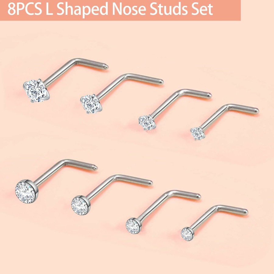 Lucktree Body Piercing Studs | Nose Rings 20G 18G, Nose Stud, 20 Gauge Nose Ring Hoop, Surgical Steel Nose Piercing Jewelry, 18 Gauge Nose Stud Set, L Shaped Nose Ring For Women, Nose Hoop 8Mm 10Mm 12Mm, Body Jewelry For Men, Cz Diamond 1.5Mm 2Mm 2.5Mm 3Mm