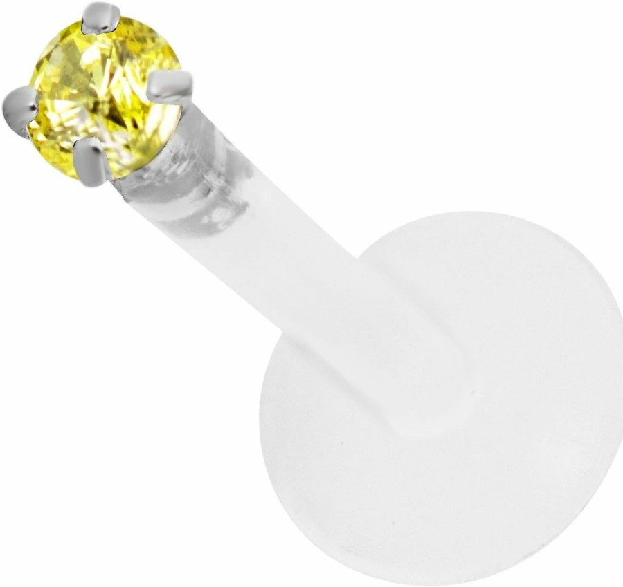 Forbidden Body Jewelry Body Piercing Studs | Forbidden Body Jewelry 14G 8Mm Bioflex Tragus Earring, Helix Earring And Labret Piercing Stud, 2Mm Citrine Cz Crystal