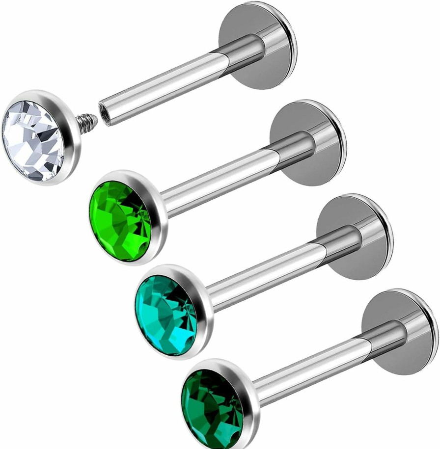 MATIGA Body Piercing Studs | 4Pcs Internally Steel 16G Labret Rings Piercing Jewelry Lip Medusa Tragus Monroe 4Mm Flat Head Crystal More Choices