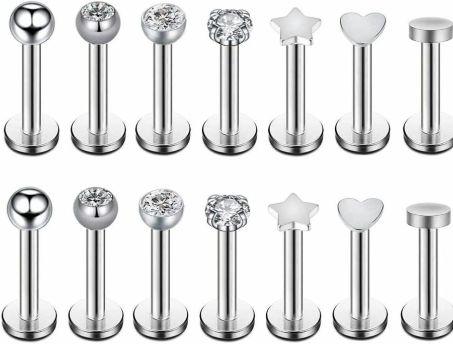 NewZenro Body Piercing Studs | Newzenro 7 Pairs 16G Surgical Steel Internally Threaded Micro Cz Gem Top Tragus/Helix/Labret Stud Earrings 3Mm