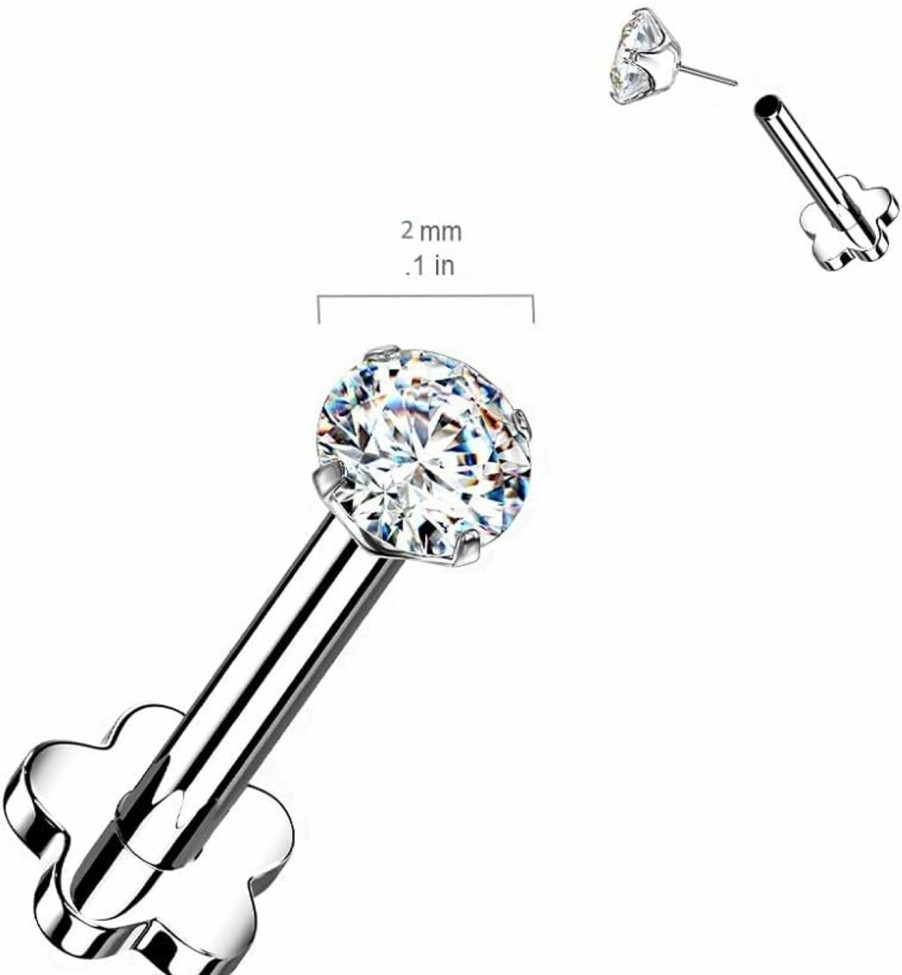 Pierced Owl Body Piercing Studs | Pierced Owl - 18Ga G23 Implant Grade Titanium Prong Set Cz Crystal Threadless Push In Flower Base Stud