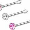 Forbidden Body Jewelry Body Piercing Studs | Forbidden Body Jewelry Nose Rings Sterling Silver Cz Simulated Diamond Micro Nose Studs 22G (Set Of 3)