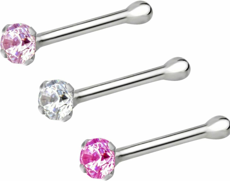 Forbidden Body Jewelry Body Piercing Studs | Forbidden Body Jewelry Nose Rings Sterling Silver Cz Simulated Diamond Micro Nose Studs 22G (Set Of 3)