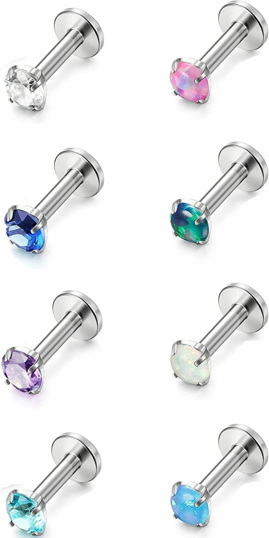 ZELORES Body Piercing Studs | Zelores 16G Stainless Steel Cartilage Opal Earrings For Women Cz Tragus Stud Earring Set Daith Helix Cartilage Piercing Jewelry