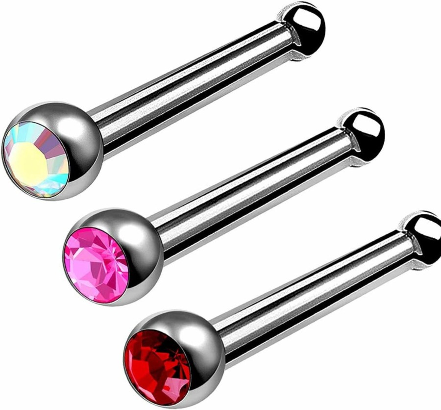 MATIGA Body Piercing Studs | Matiga 3Pcs Titanium 18 Gauge 9/32 7Mm Bone Stud Nose Ring Piercing Jewelry 2Mm Crystal More Choices