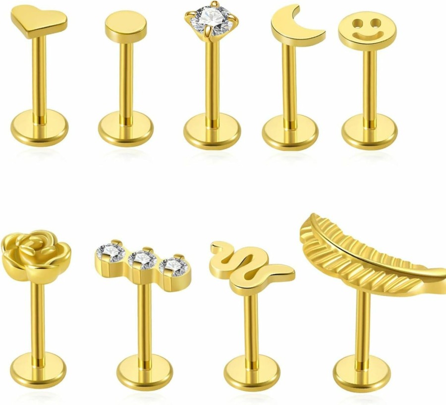 Gnoliew Body Piercing Studs | Gnoliew 18G 316L Stainless Steel Labret Monroe Lip Ring Studs Cartilage Helix Tragus Conch Daith Nose Piercing Jewelry