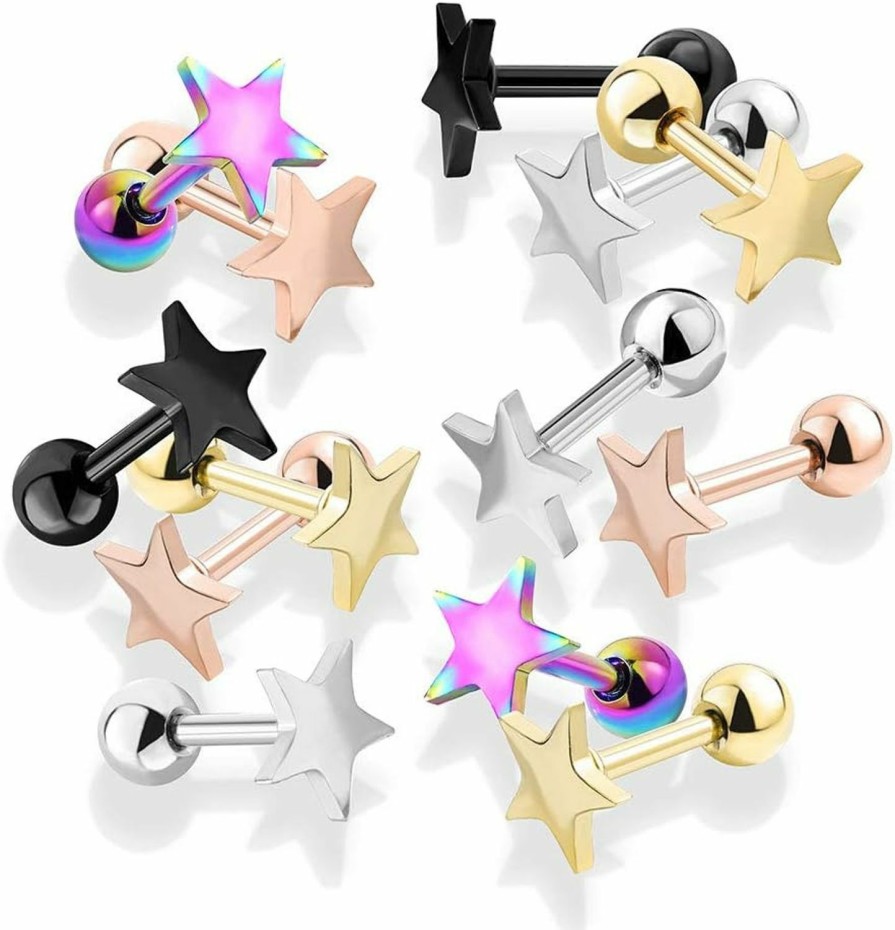 Generic Body Piercing Studs | Amelia Fashion 16 Gauge Flat Star Cartilage/Tragus Stud 316L Surgical Steel (Choose Color)