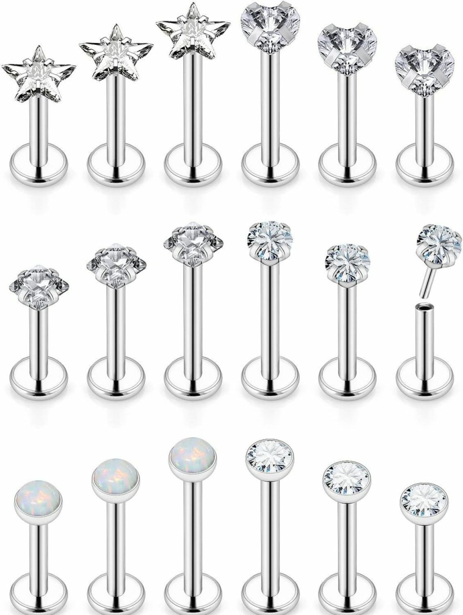 Yaalozei Body Piercing Studs | Yaalozei 20G 18G 16G Threadless Push In Lip Labret Nose Rings Studs Surgical Steel Monroe Medusa Cartilage Helix Tragus Earrings Stud Piercing Jewelry For Women Men 6Mm 8Mm 10Mm Bar Cz 3Mm