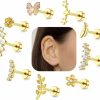 ZZHDCC Body Piercing Studs | Zzhdcc 9Pcs 16G Cartilage Earring Set Stainless Steel Helix Earrings For Women Opal Cz Stud Earrings Butterfly Star Flower Flat Back Cartilage Conch Piercing Jewelry