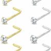 Sllaiss Body Piercing Studs | Sllaiss 8Pcs 20G Nose Rings 925 Sterling Silver 14K Gold Plated L Shaped Nose Studs Nose Piercing Jewelry For Women Men 1.5Mm 2Mm 2.5Mm 3Mm Cz