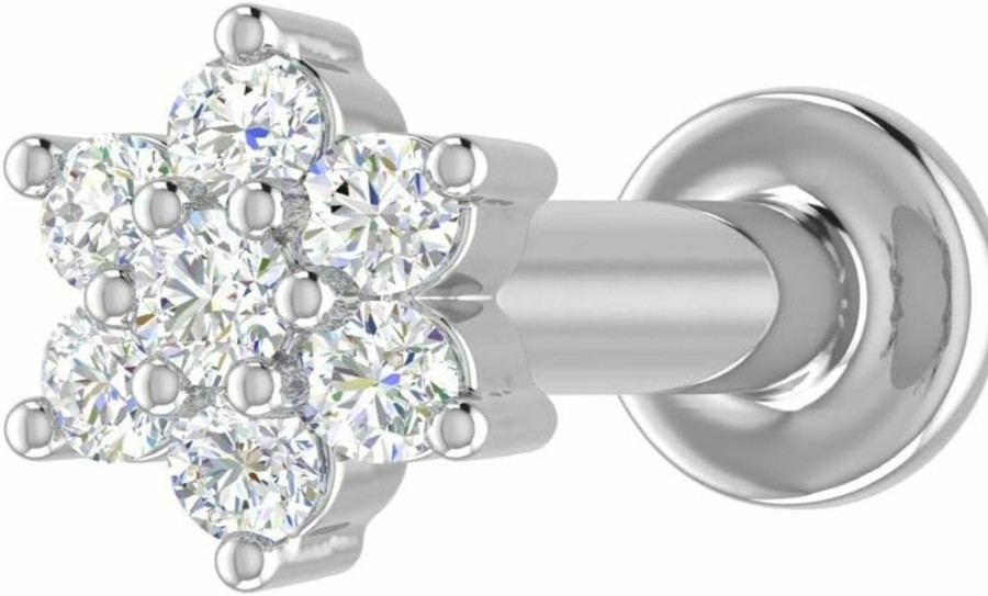 FINEROCK Body Piercing Studs | Finerock 0.04 Carat 7-Stones Cluster Diamond Nose Pin Stud In 14K Gold