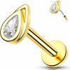 Melighting Body Piercing Studs | Melighting 14K Solid Gold Flat Back Earring Titanium Teardrop Threadless Earring 16G 18G Gold Cartilage Earring Tragus Piercing Jewelry Gold Helix Earring For Women