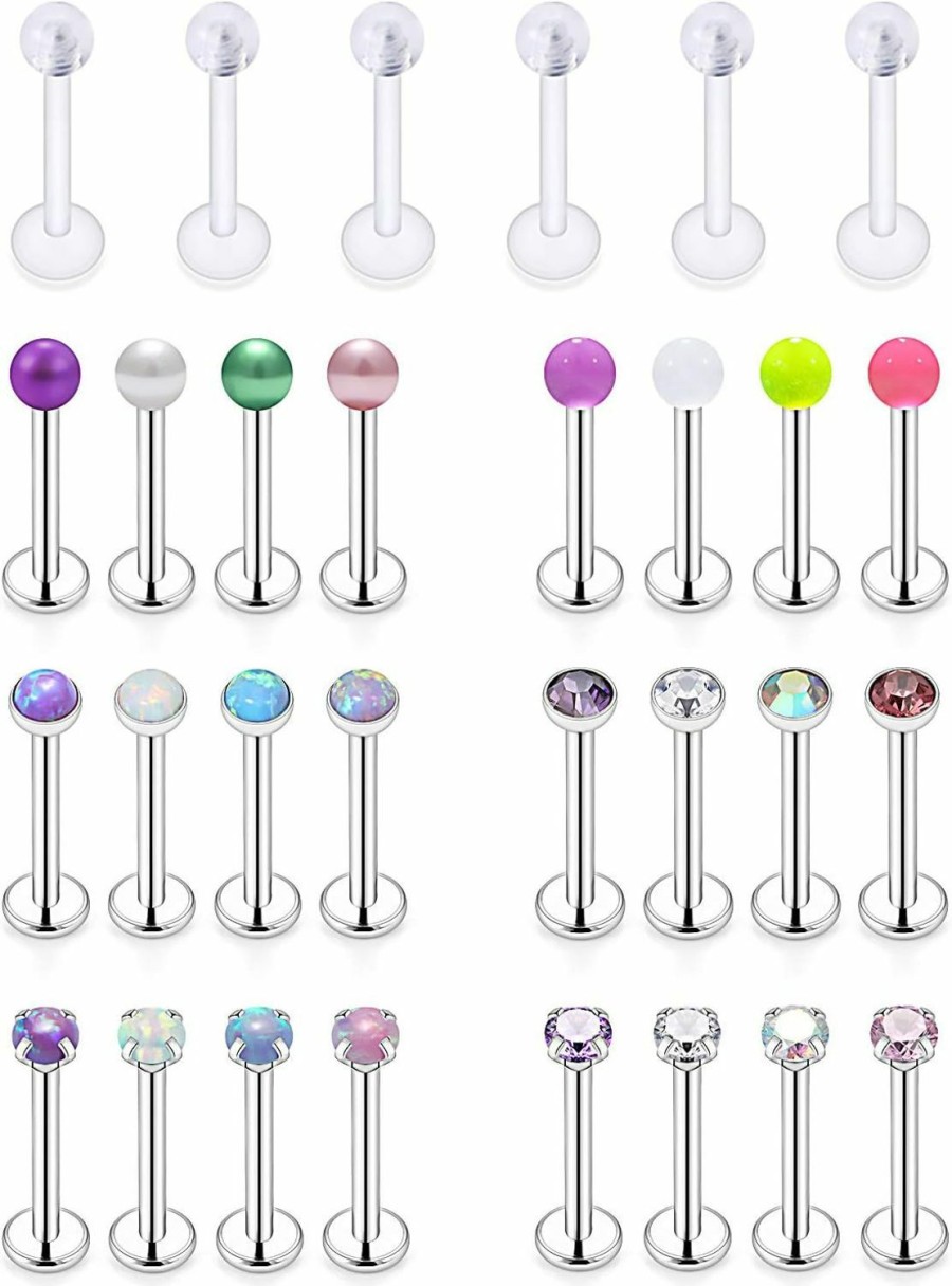 Prjndjw Body Piercing Studs | Prjndjw 16G Lip Rings Lip Studs Labret Monroe Lip Rings Stainless Steel Helix Earrings Studs Ring Jewelry Glow In The Dark Opal Clear Cz Lip Rings Body Piercing Jewelry For Women