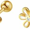 Dtja Body Piercing Studs | 18G Tiny Daisy Flower Cartilage Earrings For Women Girls 925 Sterling Silver 14K Gold Plated Mini Cute Cz Cherry Blossom 3Mm Ball Barbell Screw Back Sleeper Tragus Post Hypoallergenic Piercing Body Jewelry