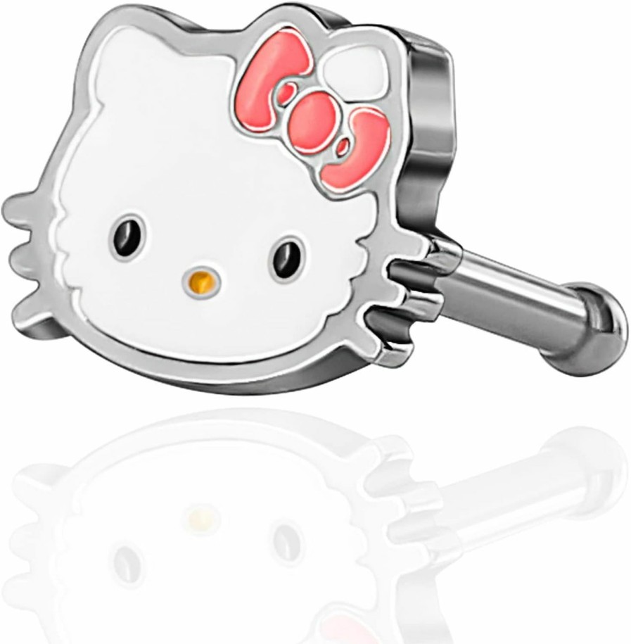 Hello Kitty Body Piercing Studs | Hello Kitty Nose Rings 20G Stainless Steel Kawaii Cute 316L Straight Bone Nose Stud Officially Licensed Sanrio