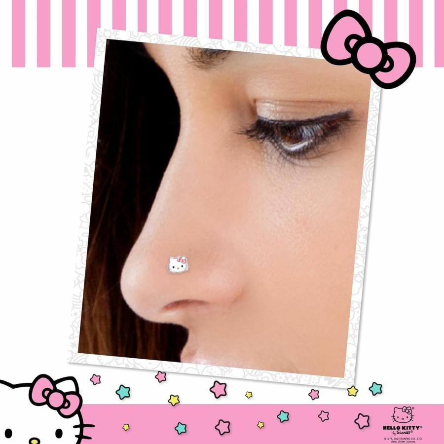 Hello Kitty Body Piercing Studs | Hello Kitty Nose Rings 20G Stainless Steel Kawaii Cute 316L Straight Bone Nose Stud Officially Licensed Sanrio