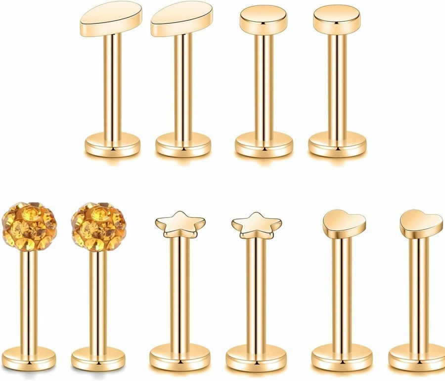 PEAKLINK Body Piercing Studs | Peaklink Labret Studs Lip Studs Surgical Steel Nose Studs Straight Barbell 16G Labret Jewelry Cartilage Earrings Sets Forward Helix Studs Tragus Earrings Medusa Studs Monroe Piercing Jewelry