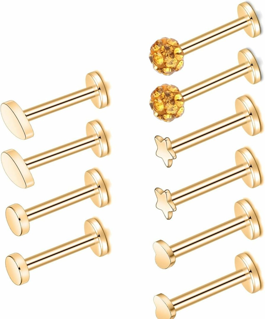 PEAKLINK Body Piercing Studs | Peaklink Labret Studs Lip Studs Surgical Steel Nose Studs Straight Barbell 16G Labret Jewelry Cartilage Earrings Sets Forward Helix Studs Tragus Earrings Medusa Studs Monroe Piercing Jewelry