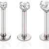 Impuria Jewelry Body Piercing Studs | Triple Helix Piercing Jewelry Set Of 3 Cartilage Earring Studs Conch Forward Helix Monroe Labret Piercing Jewelry Internally Threaded 16G 6Mm Round Crystal Cubic Zirconia Prong Surgical Stainless