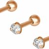 Forbidden Body Jewelry Body Piercing Studs | Forbidden Body Jewelry Set Of 3 Cartilage Studs: 16G 6Mm Surgical Steel Rose Gold Plated 3Mm Cz Crystal Studs