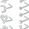 Briana Williams Body Piercing Studs | Briana Williams 20G Nose Studs Surgical Stainless Steel 1.5Mm 2Mm 2.5Mm Round Diamond Cz Opal Nose Rings Studs L Shaped Nose Nostrial Piercing Jewelry For Women Men