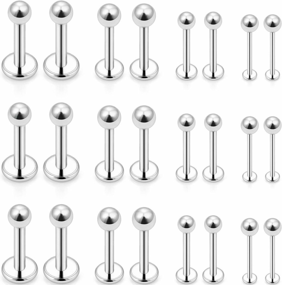 Yaalozei Body Piercing Studs | Yaalozei 20G 16G 14G 12G Mixed Coarseness Lip Labret Medusa Monroe Piercing Jewelry Internally Threaded Surgical Steel Cartilage Conch Tragus Nail Helix Earring Stud 8Mm 10Mm 12Mm Bars Length