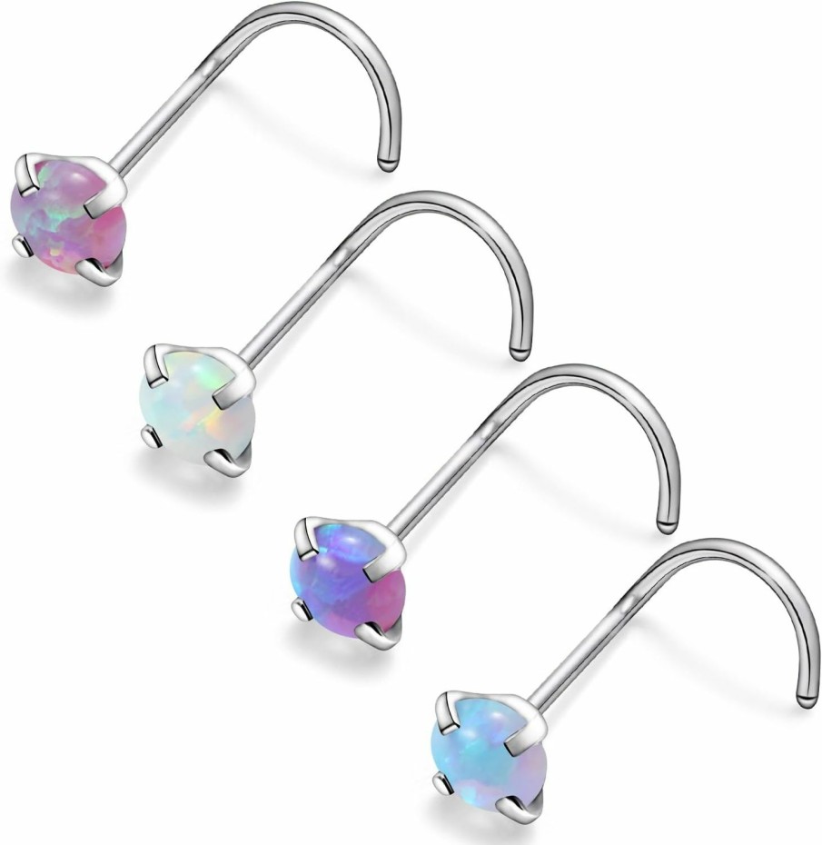 Kridzisw Body Piercing Studs | Kridzisw 18G Titanium Nose Rings Studs For Women Men Hypoallergenic Implant Grade Nose Studs Straight Screw L Shaped Opal Nose Nostril Rings Studs Piercing Jewelry For Sensitive Skin 2Mm