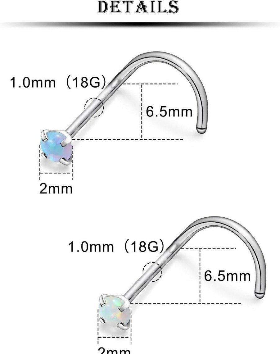 Kridzisw Body Piercing Studs | Kridzisw 18G Titanium Nose Rings Studs For Women Men Hypoallergenic Implant Grade Nose Studs Straight Screw L Shaped Opal Nose Nostril Rings Studs Piercing Jewelry For Sensitive Skin 2Mm