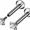 Generic Body Piercing Studs | 2Pcs Titanium G23 Internally Threaded Labret 16G 3Mm Clear Cz Monroe Tragus Cartilage Earrings Piercing Jewelry Pick Color