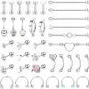 JOERICA Body Piercing Studs | Joerica 37 Pcs 14G-16G Body Piercing Jewelry For Women 316L Stainless Steel Industiral Cartilage Earrings Clicker Belly Button Rings Lip Eyebrow Rings Horsehoe Septum Rings Body Piercing Jewelry Set