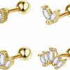 Toppiercing Body Piercing Studs | 4Pcs Mix Sterling Silver 925 Cartilage Earring