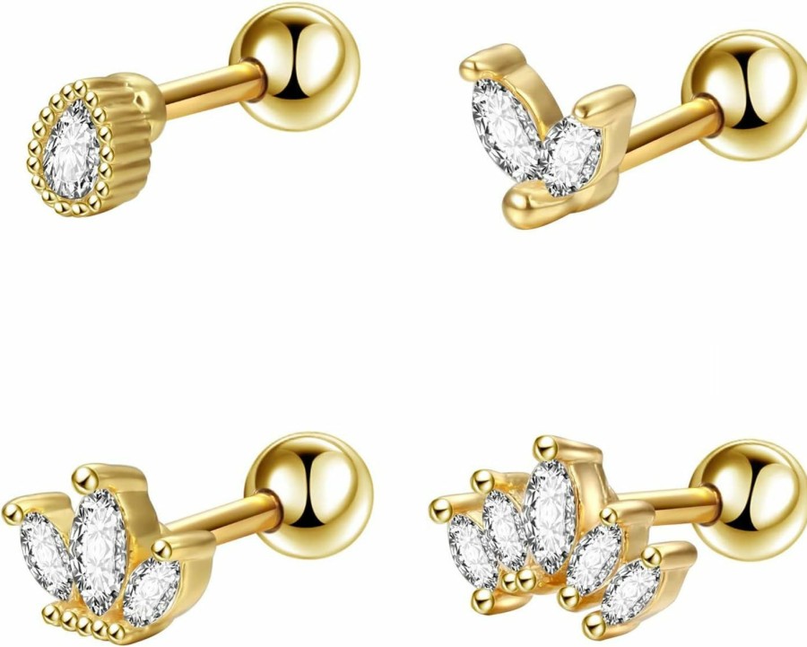 Toppiercing Body Piercing Studs | 4Pcs Mix Sterling Silver 925 Cartilage Earring