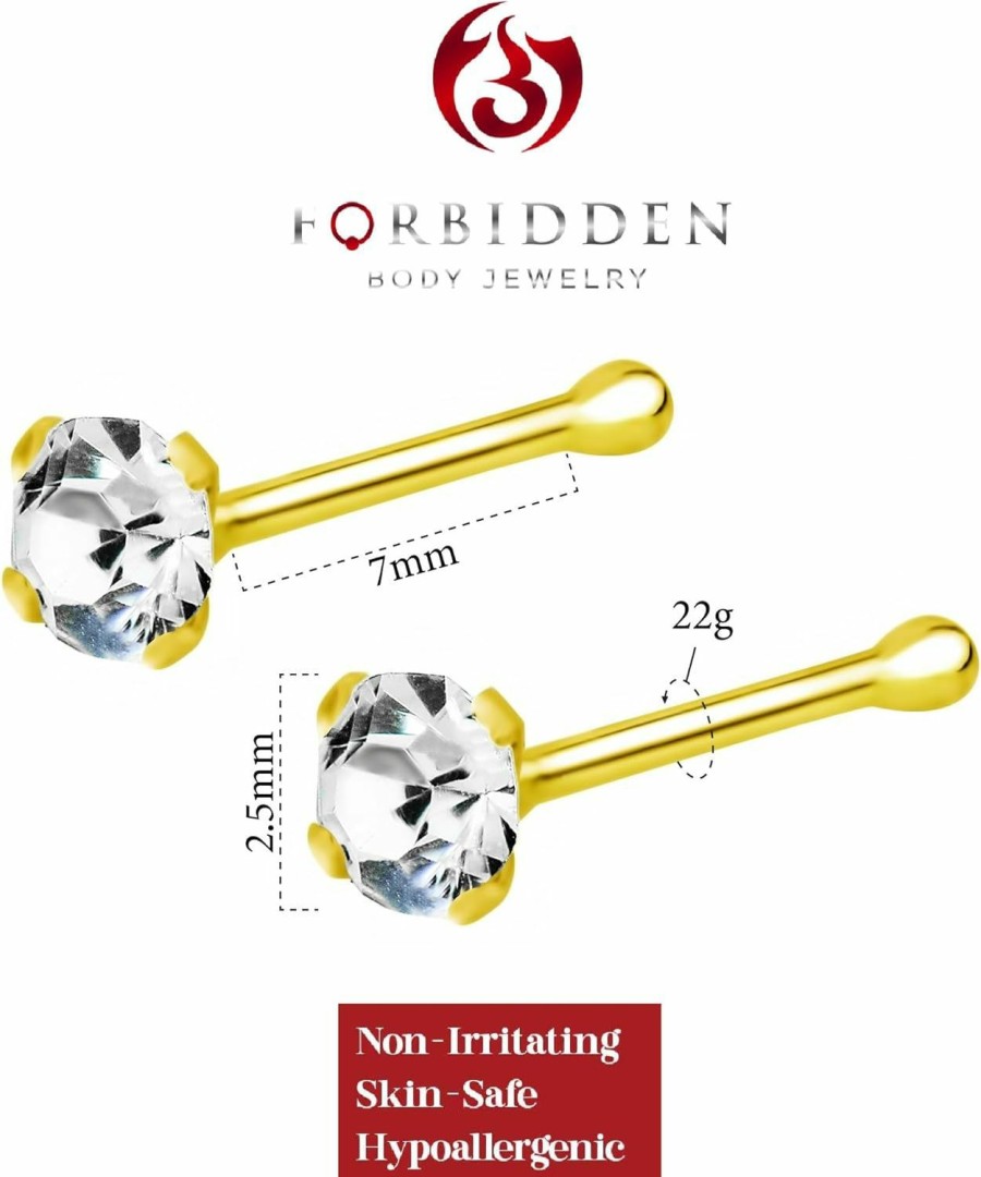 Forbidden Body Jewelry Body Piercing Studs | Forbidden Body Jewelry 22G 18K Gold Plated Sterling Silver Cz Simulated Diamond Nose Stud, 2.5Mm