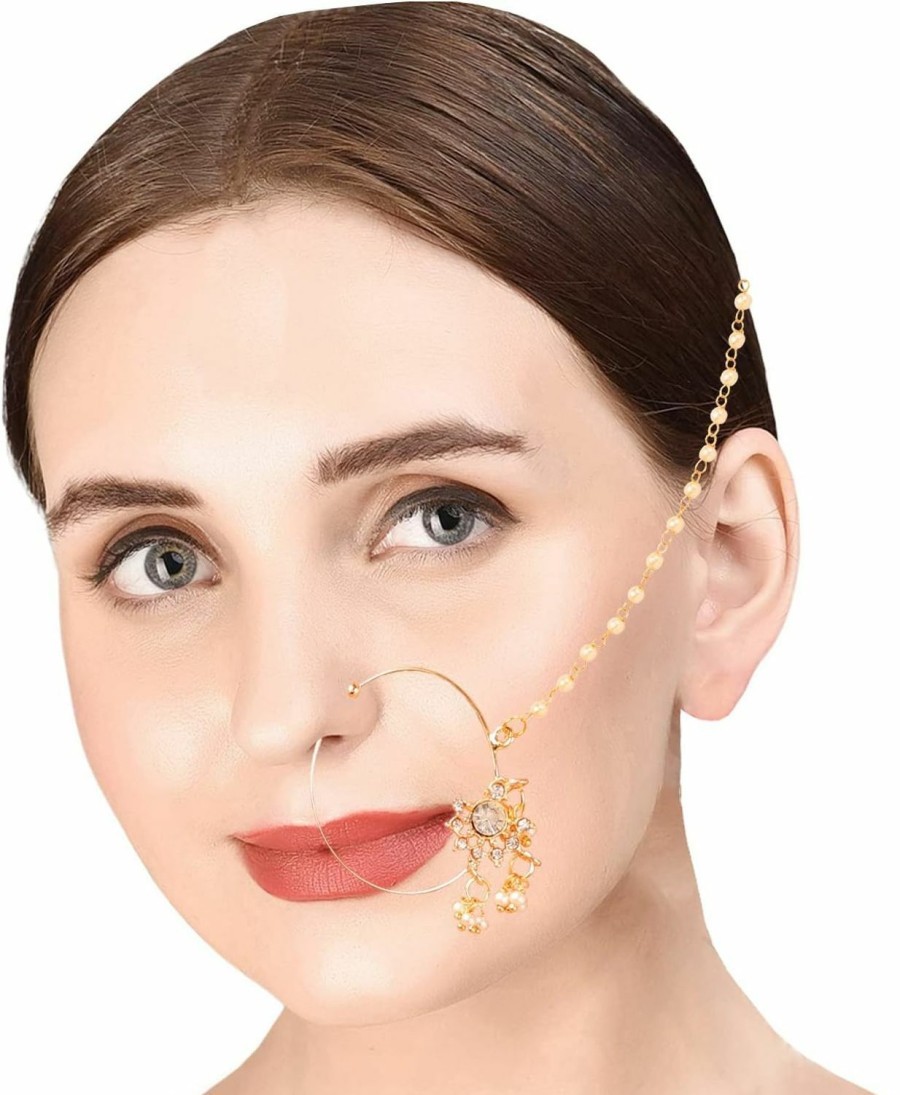 Touchstone Body Piercing Studs | Touchstone Indian Bollywood Designer Bridal Jewelry Nath Nose Rings Gypsy Boho Tribal In Gold Tone For Women.